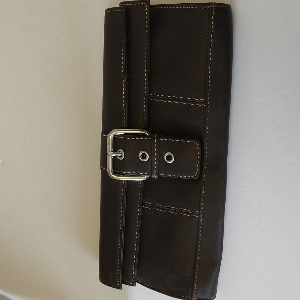 Vintage apostrophe genuine Brown leather clutch wallet.
